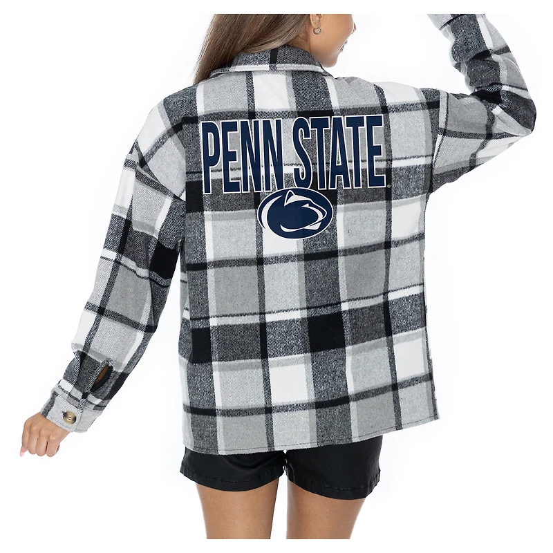 Women's Gameday Couture  Grey Penn State Nittany Lions Long Sleeve Brushed Plaid Button-Up Overshirt Jacket