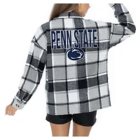 Women's Gameday Couture  Grey Penn State Nittany Lions Long Sleeve Brushed Plaid Button-Up Overshirt Jacket