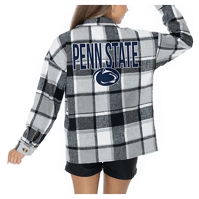 Women's Gameday Couture  Grey Penn State Nittany Lions Long Sleeve Brushed Plaid Button-Up Overshirt Jacket
