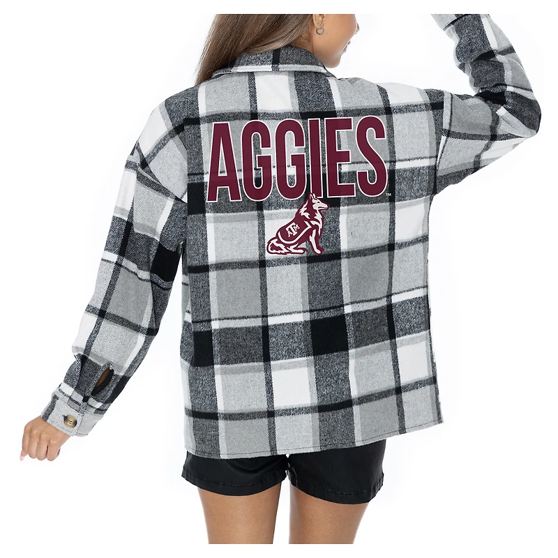 Women's Gameday Couture  Grey Texas A&M Aggies Long Sleeve Brushed Plaid Button-Up Overshirt Jacket