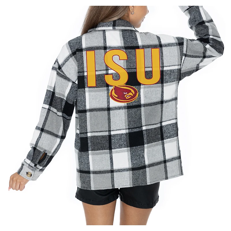 Women's Gameday Couture  Grey Iowa State Cyclones Long Sleeve Brushed Plaid Button-Up Overshirt Jacket