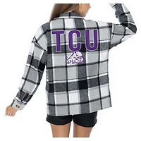 Women's Gameday Couture  Grey TCU Horned Frogs Long Sleeve Brushed Plaid Button-Up Overshirt Jacket