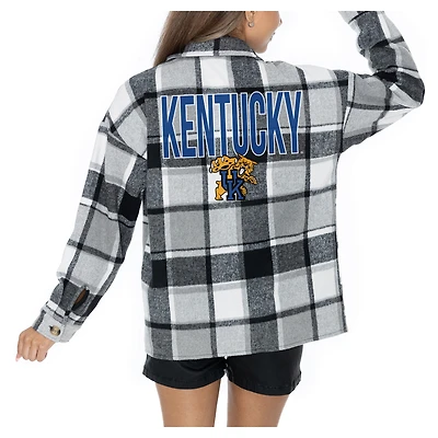 Women's Gameday Couture  Grey Kentucky Wildcats Long Sleeve Brushed Plaid Button-Up Overshirt Jacket