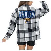 Women's Gameday Couture  Grey Kentucky Wildcats Long Sleeve Brushed Plaid Button-Up Overshirt Jacket