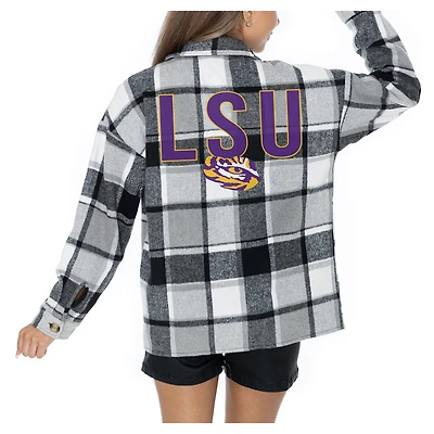 Women's Gameday Couture  Grey LSU Tigers Long Sleeve Brushed Plaid Button-Up Overshirt Jacket