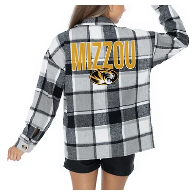 Women's Gameday Couture  Grey Missouri Tigers Long Sleeve Brushed Plaid Button-Up Overshirt Jacket