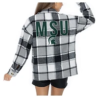 Women's Gameday Couture  Grey Michigan State Spartans Long Sleeve Brushed Plaid Button-Up Overshirt Jacket