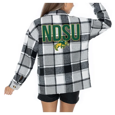 Women's Gameday Couture  Grey NDSU Bison Long Sleeve Brushed Plaid Button-Up Overshirt Jacket