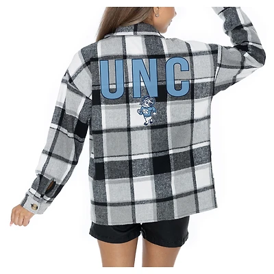 Women's Gameday Couture  Grey North Carolina Tar Heels Long Sleeve Brushed Plaid Button-Up Overshirt Jacket