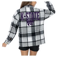 Women's Gameday Couture  Grey Kansas State Wildcats Long Sleeve Brushed Plaid Button-Up Overshirt Jacket