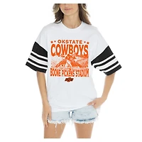 Women's Gameday Couture  White Oklahoma State Cowboys Crowd Pleaser Contrast Sporty Heritage Stripe Oversized T-Shirt