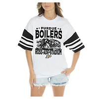 Women's Gameday Couture  White Purdue Boilermakers Crowd Pleaser Contrast Sporty Heritage Stripe Oversized T-Shirt