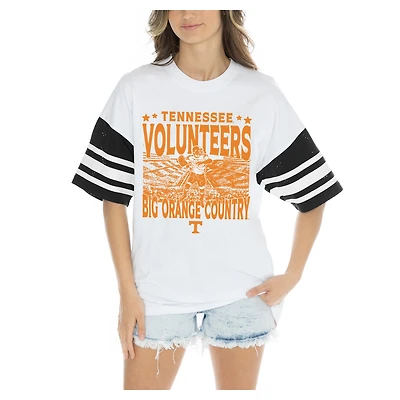 Women's Gameday Couture  White Tennessee Volunteers Crowd Pleaser Contrast Sporty Heritage Stripe Oversized T-Shirt