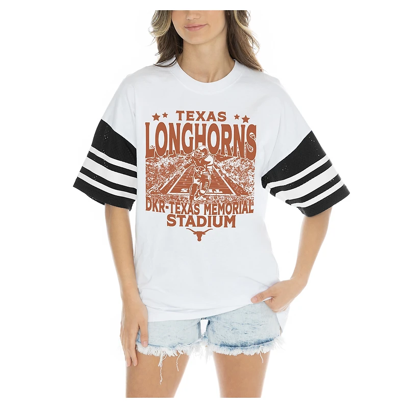 Women's Gameday Couture  White Texas Longhorns Crowd Pleaser Contrast Sporty Heritage Stripe Oversized T-Shirt