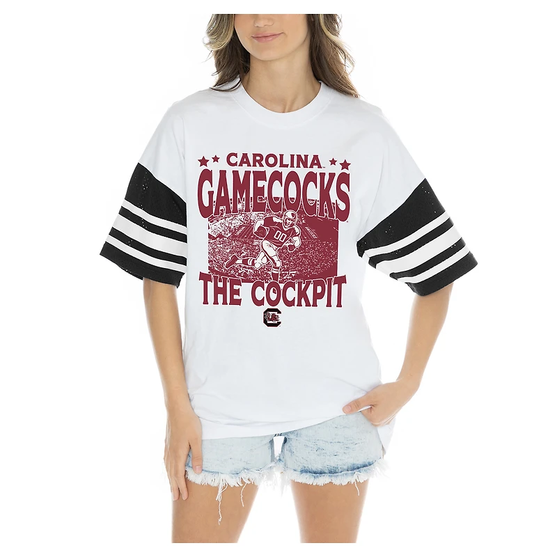Women's Gameday Couture  White South Carolina Gamecocks Crowd Pleaser Contrast Sporty Heritage Stripe Oversized T-Shirt