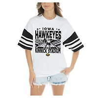 Women's Gameday Couture  White Iowa Hawkeyes Crowd Pleaser Contrast Sporty Heritage Stripe Oversized T-Shirt