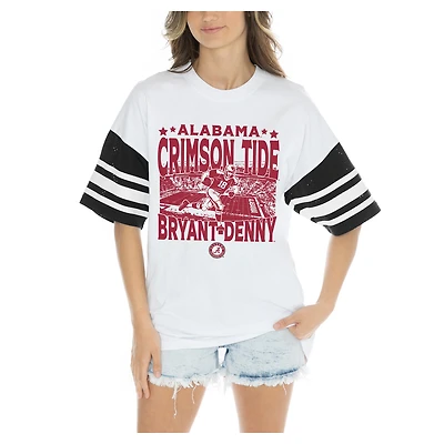 Women's Gameday Couture  White Alabama Crimson Tide Crowd Pleaser Contrast Sporty Heritage Stripe Oversized T-Shirt
