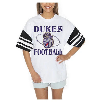 Women's Gameday Couture  White James Madison Dukes Starting Lineup Contrast Sporty Heritage Oversized T-Shirt