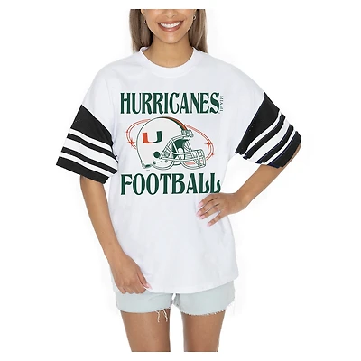 Women's Gameday Couture  White Miami Hurricanes Starting Lineup Contrast Sporty Heritage Oversized T-Shirt