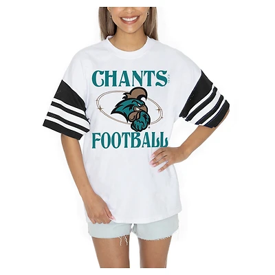 Women's Gameday Couture  White Coastal Carolina Chanticleers Starting Lineup Contrast Sporty Heritage Oversized T-Shirt