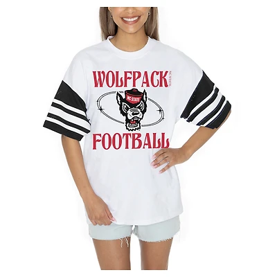 Women's Gameday Couture  White NC State Wolfpack Starting Lineup Contrast Sporty Heritage Oversized T-Shirt
