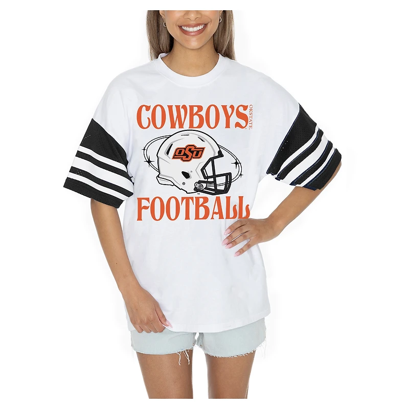 Women's Gameday Couture  White Oklahoma State Cowboys Starting Lineup Contrast Sporty Heritage Oversized T-Shirt
