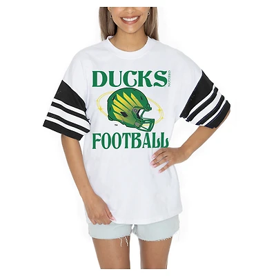 Women's Gameday Couture  White Oregon Ducks Starting Lineup Contrast Sporty Heritage Oversized T-Shirt