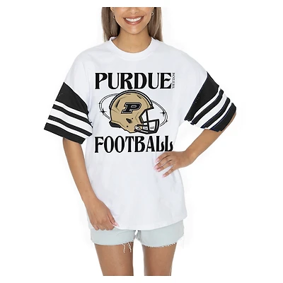 Women's Gameday Couture  White Purdue Boilermakers Starting Lineup Contrast Sporty Heritage Oversized T-Shirt