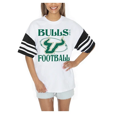 Women's Gameday Couture  White South Florida Bulls Starting Lineup Contrast Sporty Heritage Oversized T-Shirt