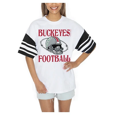 Women's Gameday Couture  White Ohio State Buckeyes Starting Lineup Contrast Sporty Heritage Oversized T-Shirt
