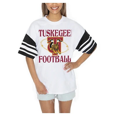 Women's Gameday Couture  White Tuskegee Golden Tigers Starting Lineup Contrast Sporty Heritage Oversized T-Shirt