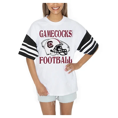 Women's Gameday Couture  White South Carolina Gamecocks Starting Lineup Contrast Sporty Heritage Oversized T-Shirt