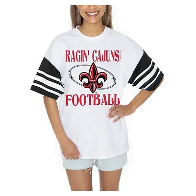 Women's Gameday Couture  White Louisiana Ragin' Cajuns Starting Lineup Contrast Sporty Heritage Oversized T-Shirt