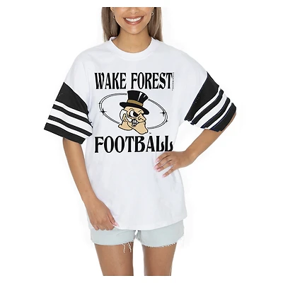 Women's Gameday Couture  White Wake Forest Demon Deacons Starting Lineup Contrast Sporty Heritage Oversized T-Shirt