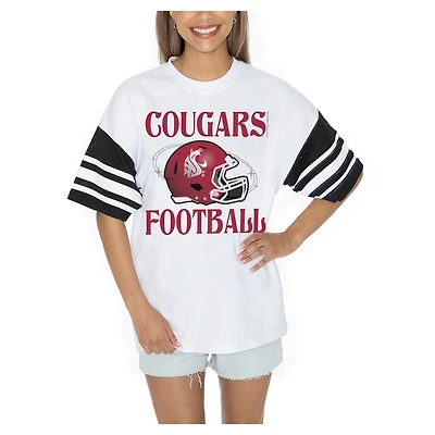 Women's Gameday Couture  White Washington State Cougars Starting Lineup Contrast Sporty Heritage Oversized T-Shirt