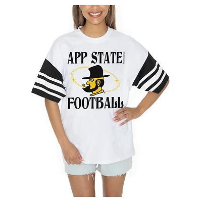 Women's Gameday Couture  White Appalachian State Mountaineers Starting Lineup Contrast Sporty Heritage Oversized T-Shirt