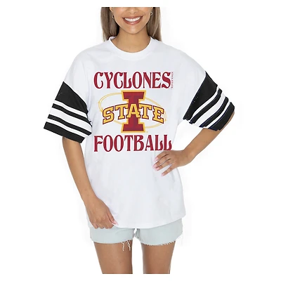 Women's Gameday Couture  White Iowa State Cyclones Starting Lineup Contrast Sporty Heritage Oversized T-Shirt