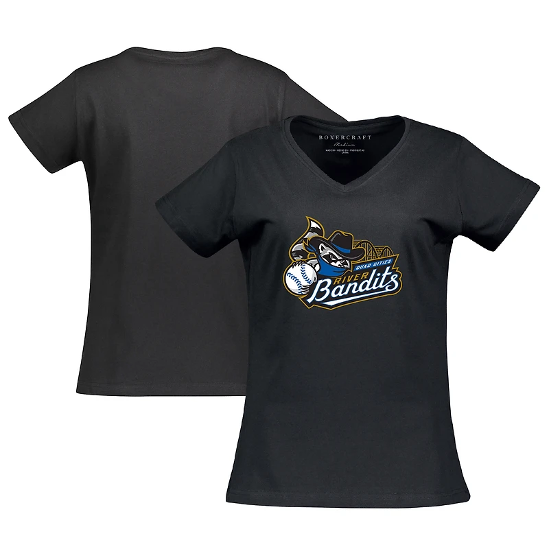 Women's Black Quad Cities River Bandits Essential V-Neck T-Shirt