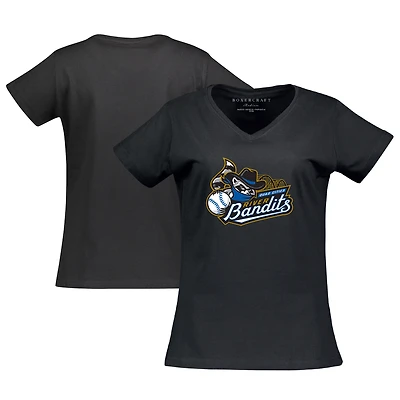 Women's  Black Quad Cities River Bandits Essential V-Neck T-Shirt