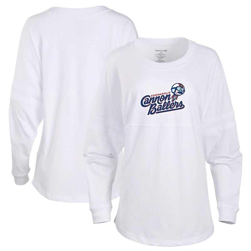 Women's White Kannapolis Cannon Ballers Retro Jersey Long Sleeve Pom Pom T-Shirt
