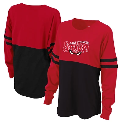 Women's Red Lake Elsinore Storm Retro Jersey Long Sleeve Pom Pom T-Shirt