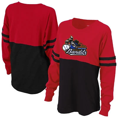 Women's Red Quad Cities River Bandits Retro Jersey Long Sleeve Pom Pom T-Shirt