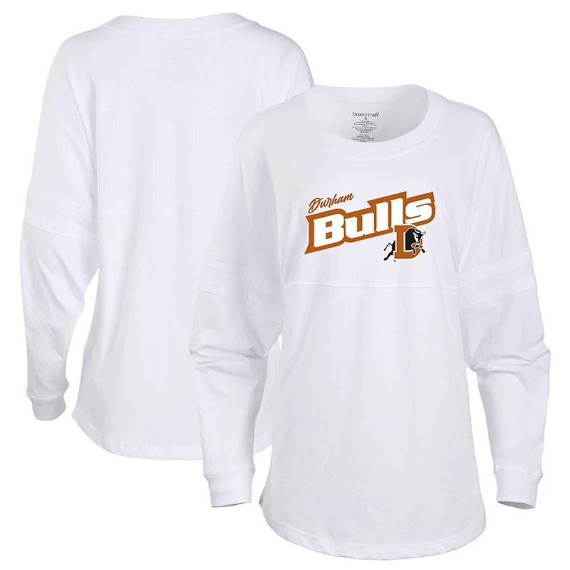 Women's White Durham Bulls Retro Jersey Long Sleeve Pom Pom T-Shirt