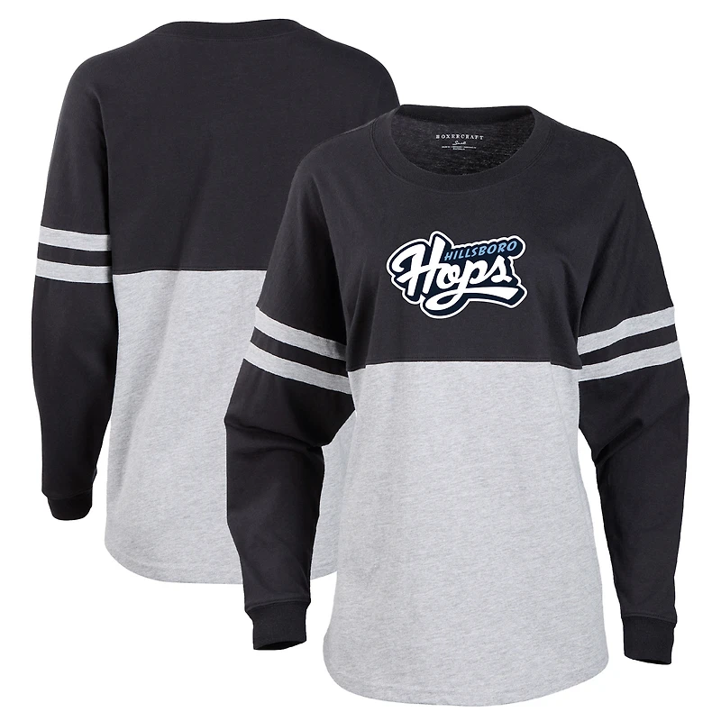 Women's Black Hillsboro Hops Retro Jersey Long Sleeve Pom Pom T-Shirt