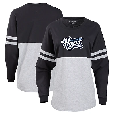 Women's Black Hillsboro Hops Retro Jersey Long Sleeve Pom Pom T-Shirt