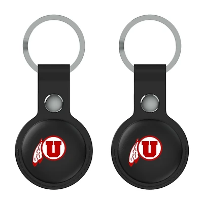 Keyscaper Utah Utes Black Leatherette AirTag Holder 2-Pack