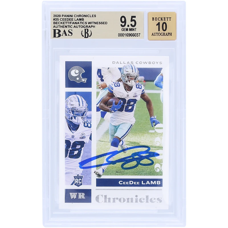 CeeDee Lamb Dallas Cowboys Autographed 2020 Panini Chronicles #25 Beckett Fanatics Witnessed Authenticated 9.5/10 Rookie Card
