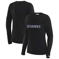 Women's WEAR by Erin Andrews x Gracie Hunt Black Seattle Seahawks Mesh Panel Long Sleeve T-Shirt