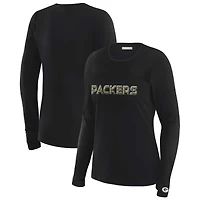 Women's WEAR by Erin Andrews x Gracie Hunt Black Green Bay Packers Mesh Panel Long Sleeve T-Shirt