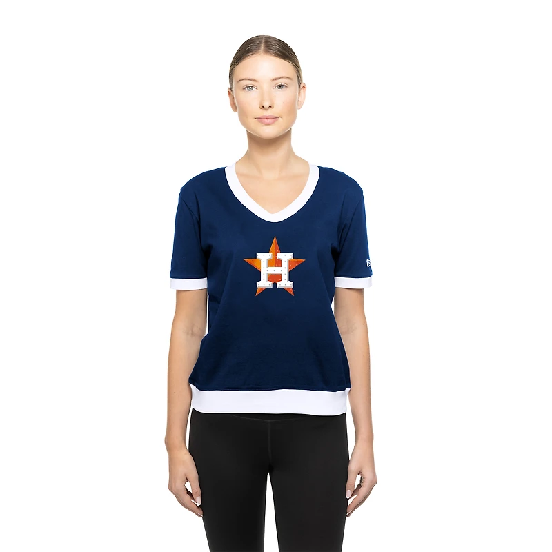 Women's New Era  Navy Houston Astros Game Day Rhinestone V-Neck T-Shirt